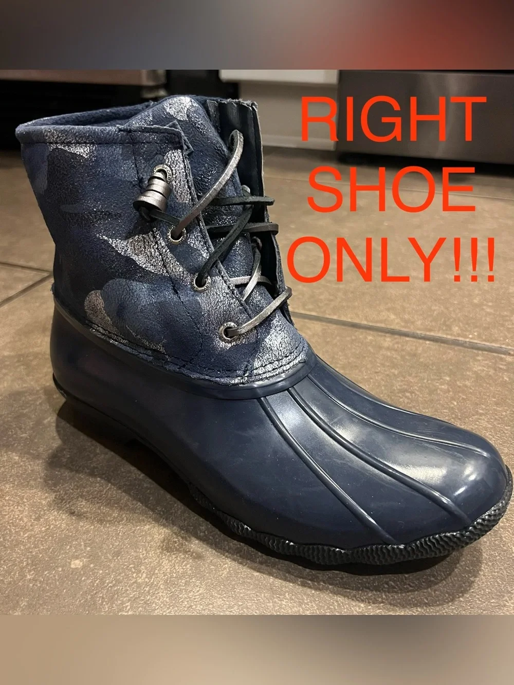 Sperry Women's Saltwater Duck Rain Boots, Metallic Blue US 8.5 M RIGHT BOOT ONLY
